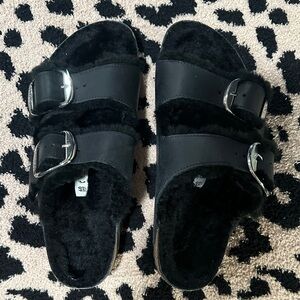 Birkenstock Black Furry Sandals NIB